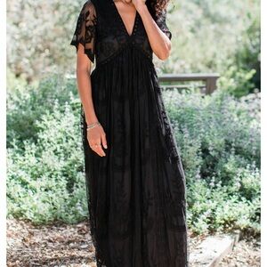 Pink blush Elegant Black Lace Maxi Dress - V-Neck Women’s Gown
